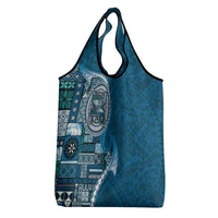 Samoan Siapo Art Tattoo Polynesian Pattern Grocery Bag Teal Color - Polynesian Pride