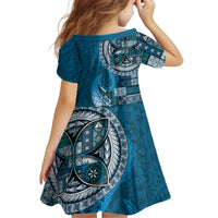 Samoan Siapo Art Tattoo Polynesian Pattern Kid Short Sleeve Dress Teal Color - Polynesian Pride