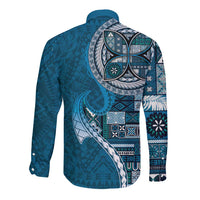 Samoan Siapo Art Tattoo Polynesian Pattern Long Sleeve Button Shirt Teal Color LT03 - Polynesian Pride