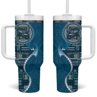 Samoan Siapo Art Tattoo Polynesian Pattern Tumbler With Handle Teal Color - Polynesian Pride