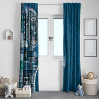 Samoan Siapo Art Tattoo Polynesian Pattern Window Curtain Teal Color - Polynesian Pride