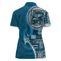 Samoan Siapo Art Tattoo Polynesian Pattern Women Polo Shirt Teal Color - Polynesian Pride