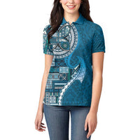 Samoan Siapo Art Tattoo Polynesian Pattern Women Polo Shirt Teal Color - Polynesian Pride
