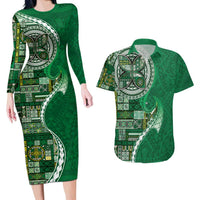 Samoan Siapo Art Tattoo Polynesian Pattern Couples Matching Long Sleeve Bodycon Dress and Hawaiian Shirt Green Color LT03 Green - Polynesian Pride