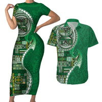 Samoan Siapo Art Tattoo Polynesian Pattern Couples Matching Short Sleeve Bodycon Dress and Hawaiian Shirt Green Color LT03 Green - Polynesian Pride