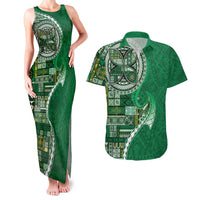 Samoan Siapo Art Tattoo Polynesian Pattern Couples Matching Tank Maxi Dress and Hawaiian Shirt Green Color LT03 Green - Polynesian Pride