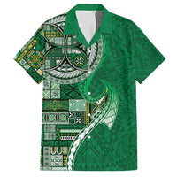 Samoan Siapo Art Tattoo Polynesian Pattern Family Matching Long Sleeve Bodycon Dress and Hawaiian Shirt Green Color LT03 Dad's Shirt - Short Sleeve Green - Polynesian Pride