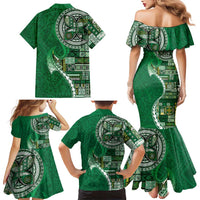 Samoan Siapo Art Tattoo Polynesian Pattern Family Matching Mermaid Dress and Hawaiian Shirt Green Color LT03 - Polynesian Pride