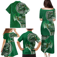 Samoan Siapo Art Tattoo Polynesian Pattern Family Matching Puletasi and Hawaiian Shirt Green Color LT03 - Polynesian Pride