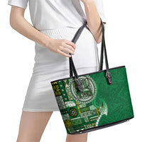 Samoan Siapo Art Tattoo Polynesian Pattern Leather Tote Bag Green Color - Polynesian Pride