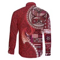 Samoan Siapo Art Tattoo Polynesian Pattern Family Matching Off Shoulder Maxi Dress and Hawaiian Shirt Red Color LT03 - Polynesian Pride