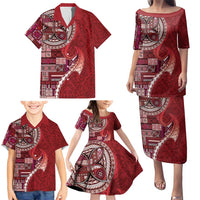 Samoan Siapo Art Tattoo Polynesian Pattern Family Matching Puletasi and Hawaiian Shirt Red Color LT03 - Polynesian Pride