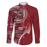 Samoan Siapo Art Tattoo Polynesian Pattern Family Matching Puletasi and Hawaiian Shirt Red Color LT03 Dad's Shirt - Long Sleeve Red - Polynesian Pride