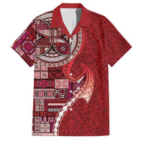 Samoan Siapo Art Tattoo Polynesian Pattern Family Matching Short Sleeve Bodycon Dress and Hawaiian Shirt Red Color LT03 Dad's Shirt - Short Sleeve Red - Polynesian Pride