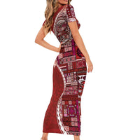 Samoan Siapo Art Tattoo Polynesian Pattern Family Matching Short Sleeve Bodycon Dress and Hawaiian Shirt Red Color LT03 - Polynesian Pride
