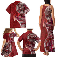 Samoan Siapo Art Tattoo Polynesian Pattern Family Matching Tank Maxi Dress and Hawaiian Shirt Red Color LT03 - Polynesian Pride