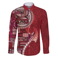 Samoan Siapo Art Tattoo Polynesian Pattern Family Matching Tank Maxi Dress and Hawaiian Shirt Red Color LT03 Dad's Shirt - Long Sleeve Red - Polynesian Pride