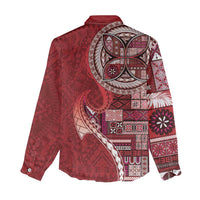 Samoan Siapo Art Tattoo Polynesian Pattern Women Casual Shirt Red Color - Polynesian Pride