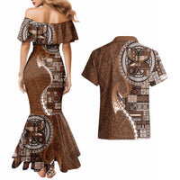 Samoan Siapo Art Tattoo Polynesian Pattern Couples Matching Mermaid Dress and Hawaiian Shirt Brown Color LT03 - Polynesian Pride