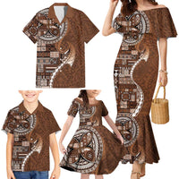 Samoan Siapo Art Tattoo Polynesian Pattern Family Matching Mermaid Dress and Hawaiian Shirt Brown Color LT03 - Polynesian Pride