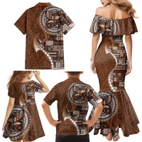 Samoan Siapo Art Tattoo Polynesian Pattern Family Matching Mermaid Dress and Hawaiian Shirt Brown Color LT03 - Polynesian Pride