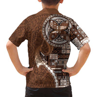 Samoan Siapo Art Tattoo Polynesian Pattern Family Matching Off Shoulder Maxi Dress and Hawaiian Shirt Brown Color LT03 - Polynesian Pride