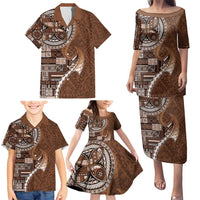 Samoan Siapo Art Tattoo Polynesian Pattern Family Matching Puletasi and Hawaiian Shirt Brown Color LT03 - Polynesian Pride