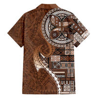 Samoan Siapo Art Tattoo Polynesian Pattern Family Matching Short Sleeve Bodycon Dress and Hawaiian Shirt Brown Color LT03 - Polynesian Pride