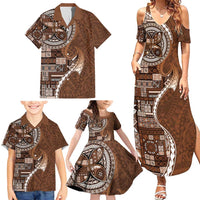 Samoan Siapo Art Tattoo Polynesian Pattern Family Matching Summer Maxi Dress and Hawaiian Shirt Brown Color LT03 - Polynesian Pride