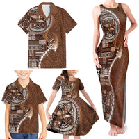 Samoan Siapo Art Tattoo Polynesian Pattern Family Matching Tank Maxi Dress and Hawaiian Shirt Brown Color LT03 - Polynesian Pride