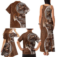 Samoan Siapo Art Tattoo Polynesian Pattern Family Matching Tank Maxi Dress and Hawaiian Shirt Brown Color LT03 - Polynesian Pride