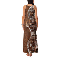 Samoan Siapo Art Tattoo Polynesian Pattern Family Matching Tank Maxi Dress and Hawaiian Shirt Brown Color LT03 - Polynesian Pride