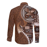Samoan Siapo Art Tattoo Polynesian Pattern Long Sleeve Button Shirt Brown Color LT03 - Polynesian Pride