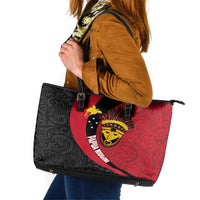 Papua New Guinea Mask Festival Leather Tote Bag Papua Niugini Tribe Mask Melanesian Pattern LT03 Red - Polynesian Pride