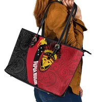 Papua New Guinea Mask Festival Leather Tote Bag Papua Niugini Tribe Mask Melanesian Pattern LT03 - Polynesian Pride