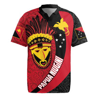 Papua New Guinea Mask Festival Rugby Jersey Papua Niugini Tribe Mask Melanesian Pattern LT03 Red - Polynesian Pride