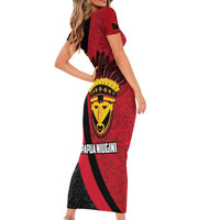 Papua New Guinea Mask Festival Short Sleeve Bodycon Dress Papua Niugini Tribe Mask Melanesian Pattern LT03 - Polynesian Pride