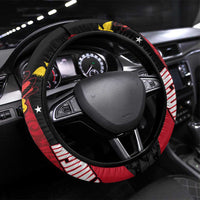 Papua New Guinea Mask Festival Steering Wheel Cover Papua Niugini Tribe Mask Melanesian Pattern LT03 Universal Fit Red - Polynesian Pride