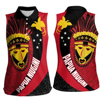 Papua New Guinea Mask Festival Women Sleeveless Polo Shirt Papua Niugini Tribe Mask Melanesian Pattern LT03 - Polynesian Pride