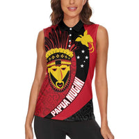 Papua New Guinea Mask Festival Women Sleeveless Polo Shirt Papua Niugini Tribe Mask Melanesian Pattern LT03 - Polynesian Pride