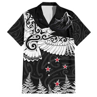 New Zealand Kea Bird Family Matching Off Shoulder Maxi Dress and Hawaiian Shirt Maori Tattoo and Silver Fern Black Color LT03 Dad's Shirt - Short Sleeve Black - Polynesian Pride