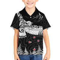 New Zealand Kea Bird Family Matching Short Sleeve Bodycon Dress and Hawaiian Shirt Maori Tattoo and Silver Fern Black Color LT03 Son's Shirt Black - Polynesian Pride