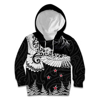 New Zealand Kea Bird Kid Hoodie Maori Tattoo and Silver Fern Black Color LT03 Hoodie Black - Polynesian Pride