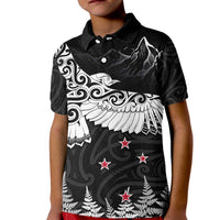 New Zealand Kea Bird Kid Polo Shirt Maori Tattoo and Silver Fern Black Color LT03 Kid Black - Polynesian Pride