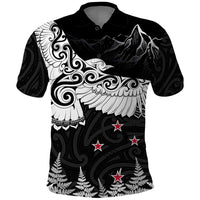 New Zealand Kea Bird Polo Shirt Maori Tattoo and Silver Fern Black Color LT03 Black - Polynesian Pride