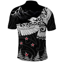 New Zealand Kea Bird Polo Shirt Maori Tattoo and Silver Fern Black Color LT03 - Polynesian Pride