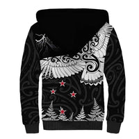 New Zealand Kea Bird Sherpa Hoodie Maori Tattoo and Silver Fern Black Color LT03 - Polynesian Pride