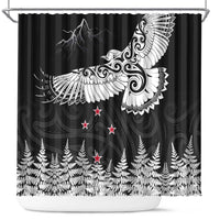 New Zealand Kea Bird Shower Curtain Maori Tattoo and Silver Fern Black Color LT03 Black - Polynesian Pride
