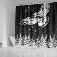 New Zealand Kea Bird Shower Curtain Maori Tattoo and Silver Fern Black Color LT03 - Polynesian Pride