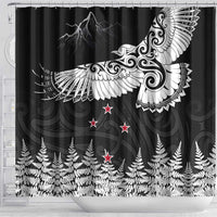 New Zealand Kea Bird Shower Curtain Maori Tattoo and Silver Fern Black Color LT03 - Polynesian Pride